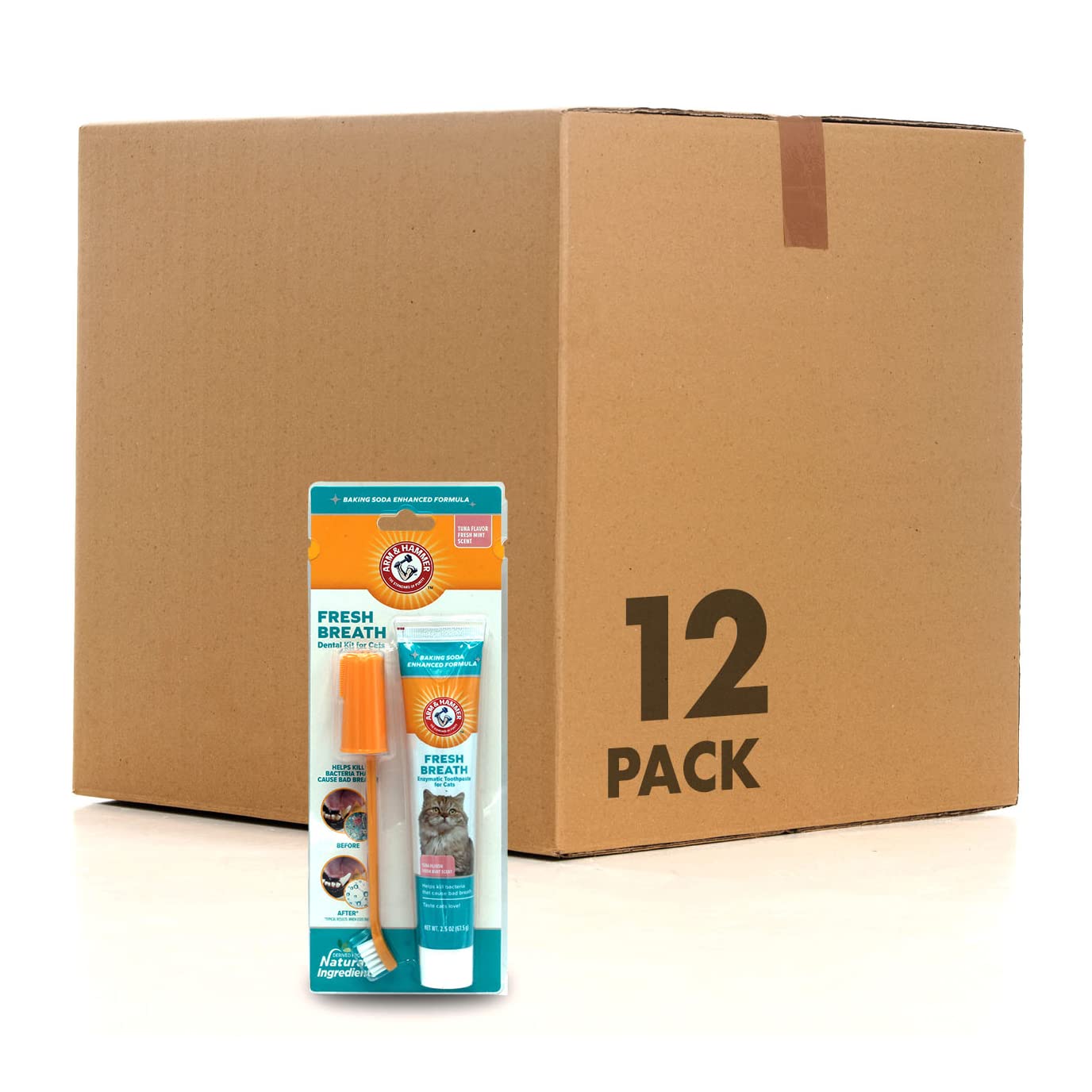 Arm & Hammer for Pets Dental Kit for Cats | Eliminates Bad Breath | 3 Piece Set Includes Cat Toothpaste, Cat Toothbrush & Cat Fingerbrush in Tasty Tuna Flavor, 2.5 Oz (Pack of 12)