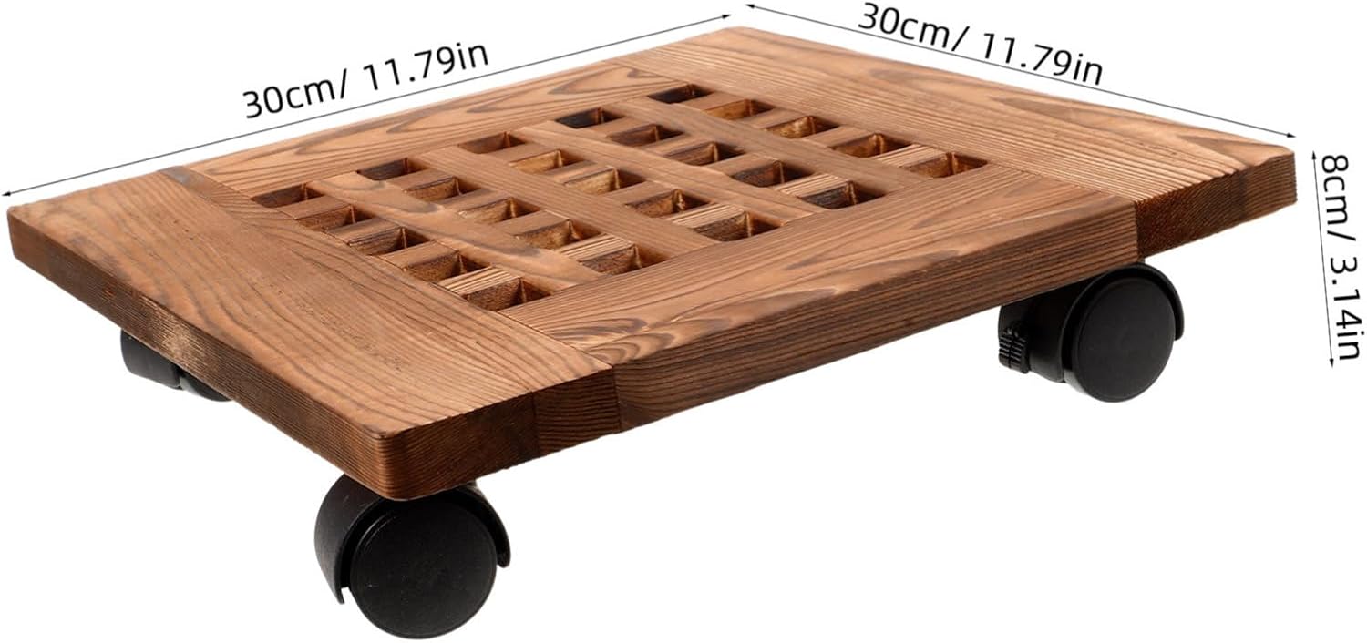 Milisten Roller Flowerpot Tray Wooden Planter Stand Wheels Garden Pot Holder Bonsai Stand Sturdy