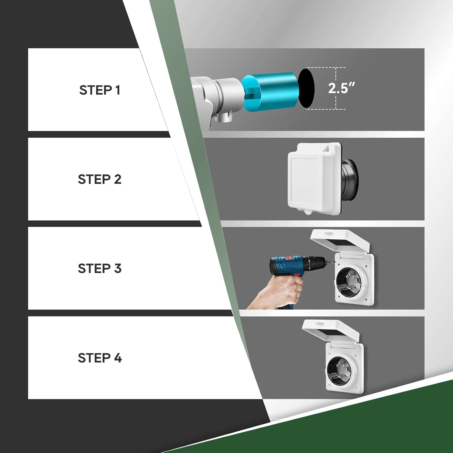 RVGUARD RV Power Inlet 50 Amp, 50 Amp Shore Power Inlet with Twist Lock, NEMA SS2-50P RV Plug with Copper Pins and Stainless Steel Screws, White