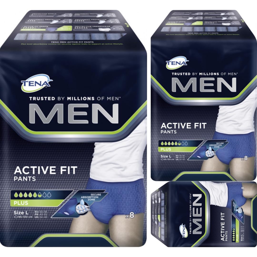 Men Active Fit Pants Plus Größe L Pads Damenbinden 8 STÜCK x 3 Packungen