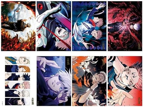 ROSETOR 8pcs Jujutsu Kaisen Posters Japanese Anime Poster Art Prints for Home Wall Decor Decorative Poster for Children Bedroom Decoration