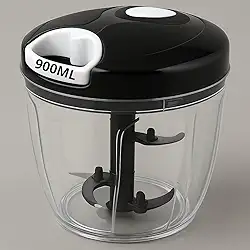 Processador Manual 900ml GRANDE com 5 Lâminas Inox, Triturador de Alimentos com Alça Retrátil, Ideal para Cebola, Alho, Verduras e Tomate
