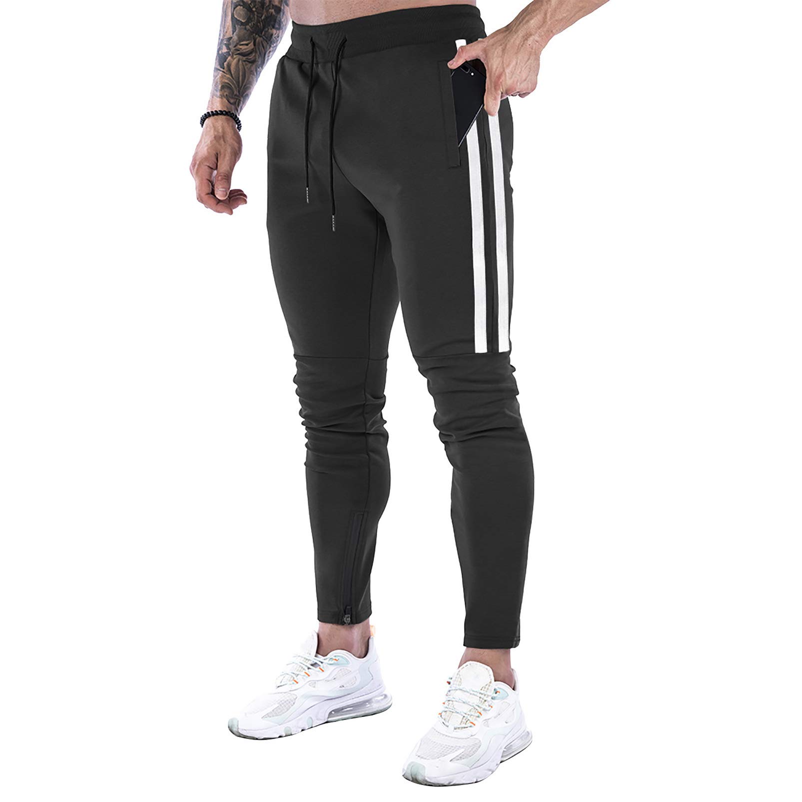 DIOTSRMens Workout Jogger Pants, Slim Fit Running Sweatpants for Men, Striped Gym Track Pants with Pockets