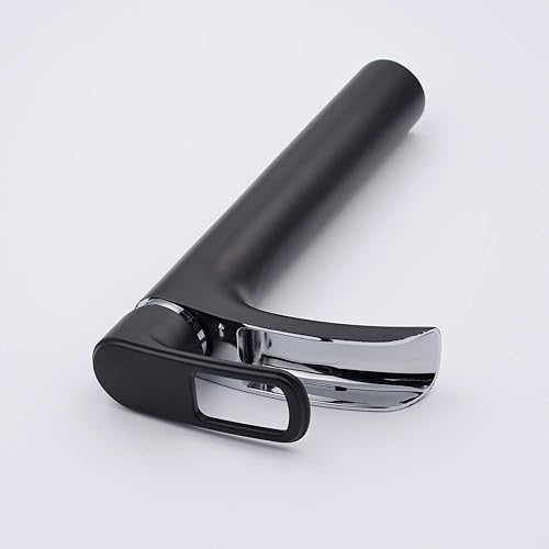 Miniatura 4 de Leekayer LK6683BHD LK6683BHD - Grifo de lavabo de baño de una sola manija, acabado negro, grifo de cascada cromado con montaje en cubierta de 1