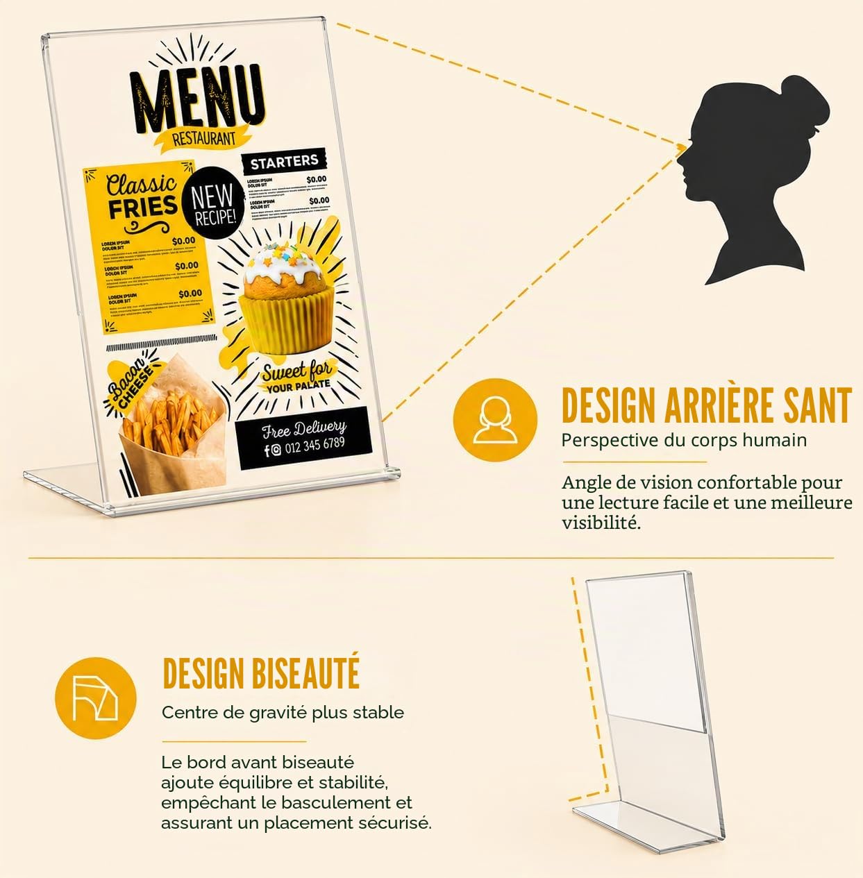 Lot de 10 Document A4 Incliné en Acrylique Transparent – Porte-affiche en L pour table, publicité, cadre photo, pancartes, brochures, dépliants, menus, affichage. Maison, bureau, magasin
