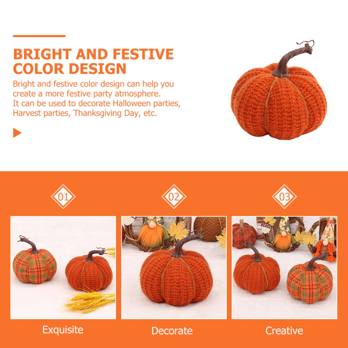 Uonlytech 4 Pezzi Zucca Decorativa da Tavolo Autunnale, Realistica Arancia