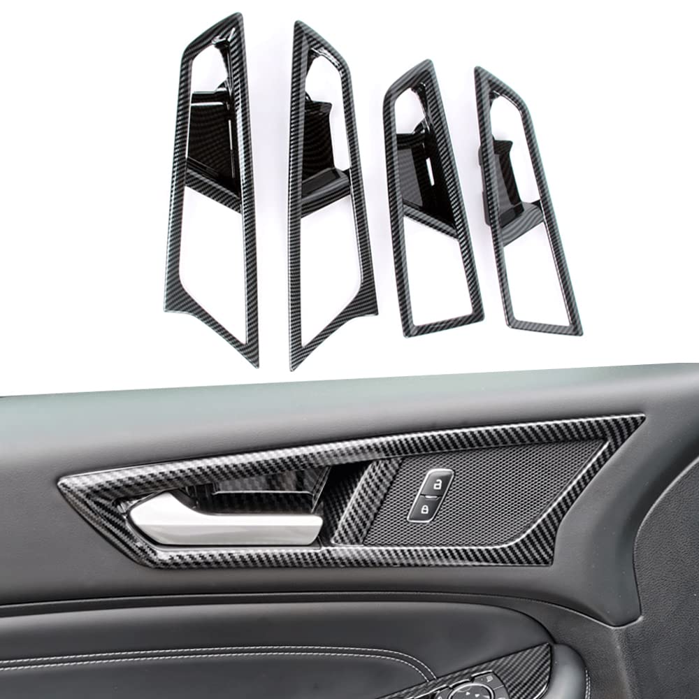XITER 4pcs Car Interior Door Handle Bowl Cover Molding Trim Automobile Door Decoration Protector Frame Accessories for Edge 2015-2024(Carbon Fiber)
