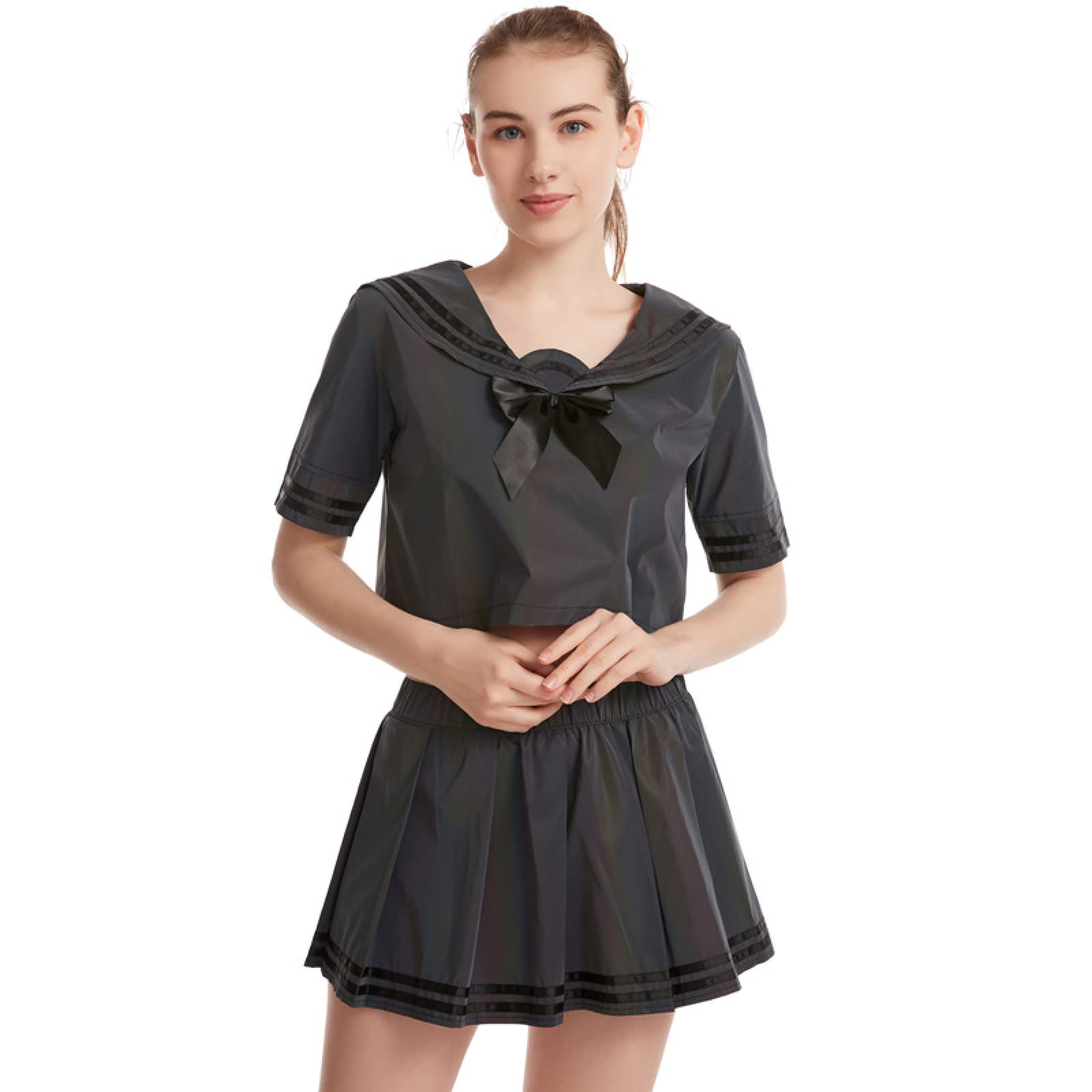 MLLM Conjunto de falda plisada para estudiantes, traje de marinero reflectante colorido para niñas, traje de falda plisada estilo universitario