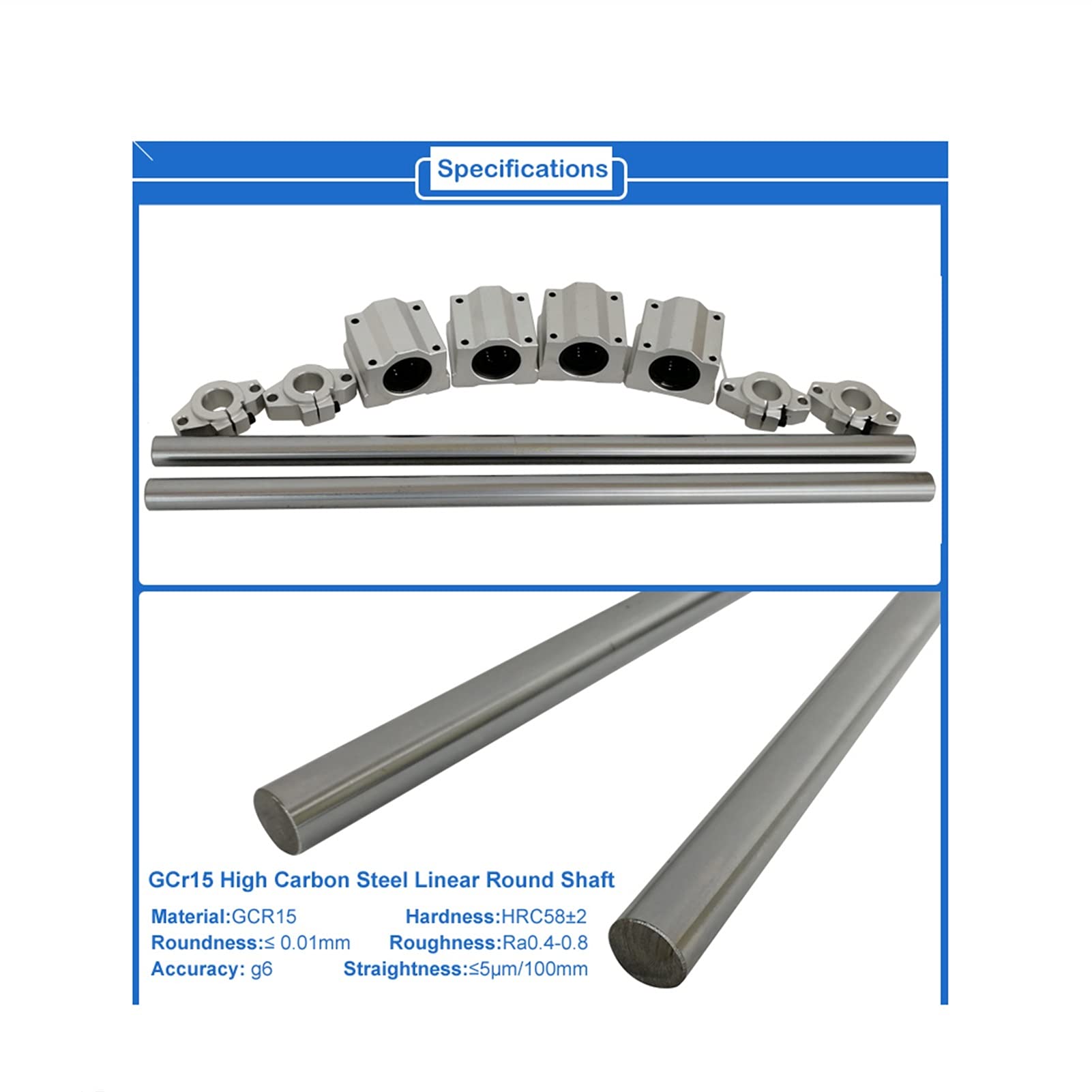 DOLUNTO Linear Motion Guides 12 mm Linear Round Rail Chrome Plated Shaft 100mm 200mm 300mm 400mm 500mm SCS12UU Linear Block Lager SK12 Shaft Support (Führungslänge: 300mm)
