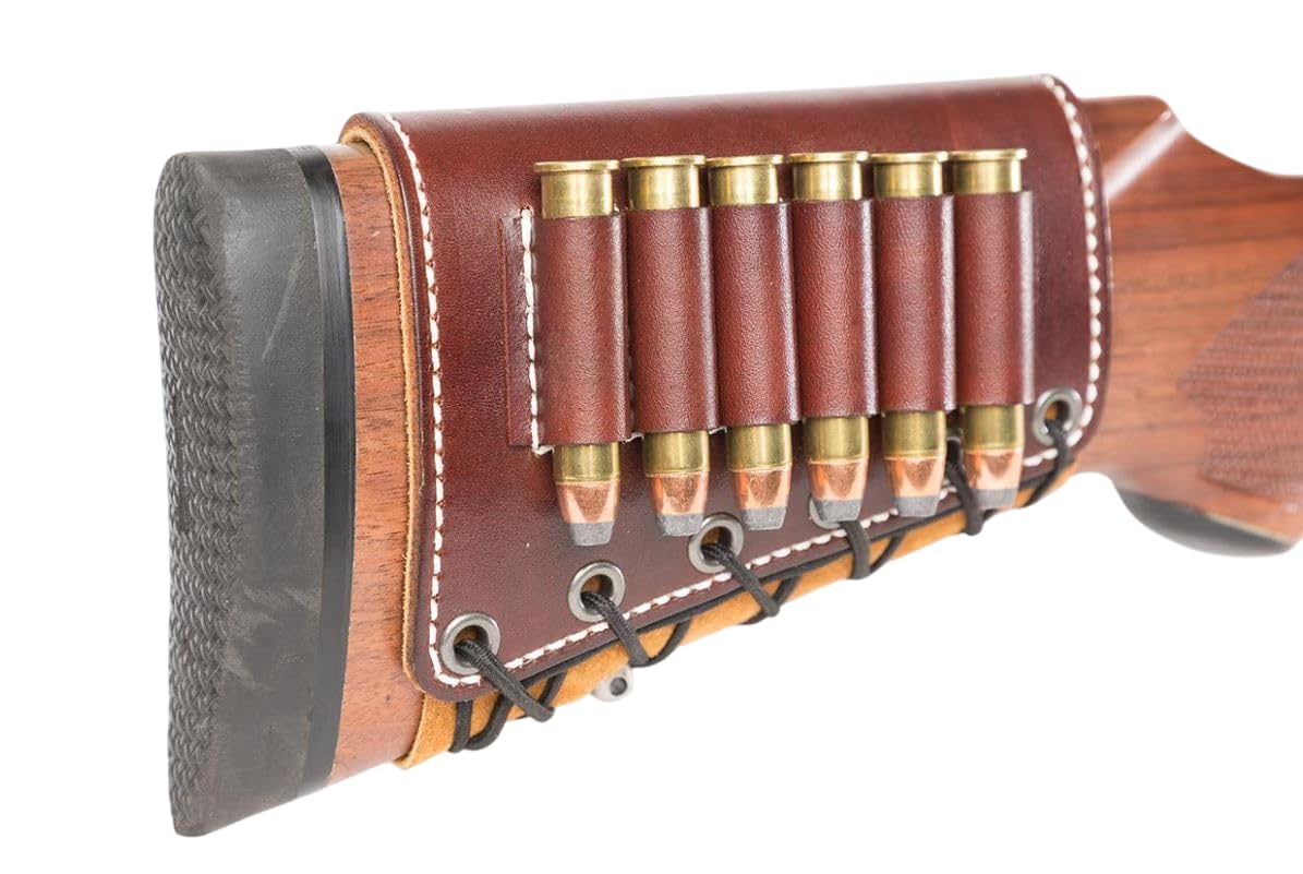 Diamond D Leather – Rifle Butt Cuff – Rifle Buttstock Ammo Carrier 6 Loop - 45-70, Brown