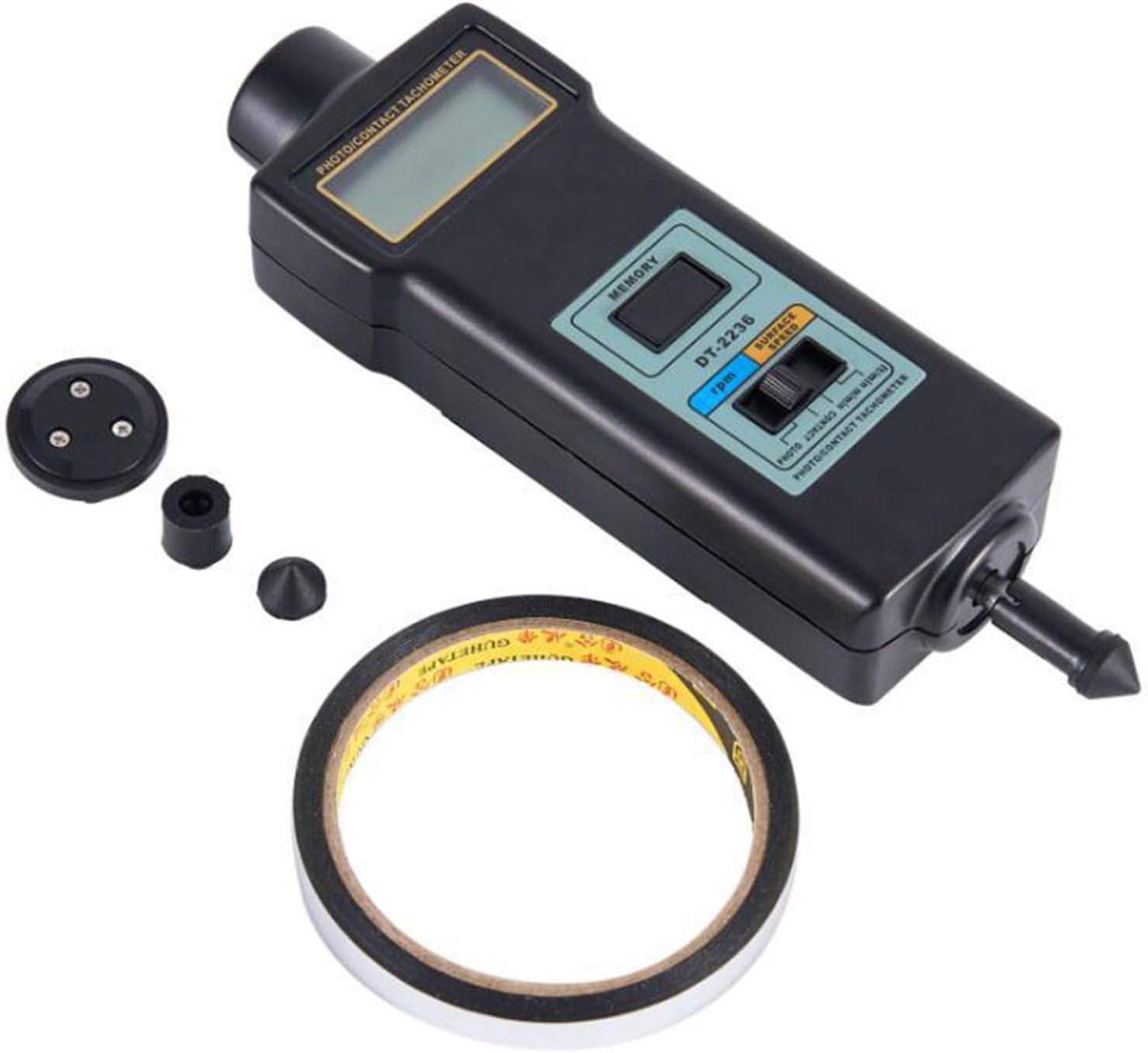 Digital Tachometer with 4 Pcs Probe & LCD Display, Handheld Contact and Photo RPM Tester (2.5-99,999RPM) Linear Velocity Measuring (M/Min,Ft/Min)