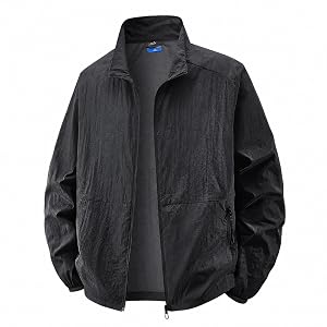 Mens Lightweight Windbreaker Waterproof Breathable Windproof Stand Collar Outerwear for Hiking Camping Fishing