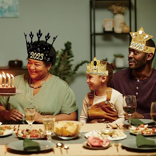 Ucity 2023 Happy New Year Party Crown Hats, 12Pcs Adjustable New Year Crown Caps For Christmas Graduation New Years Eve Celebration Boys Or Girls Photo Props Celebration Party Supplies #TOP2