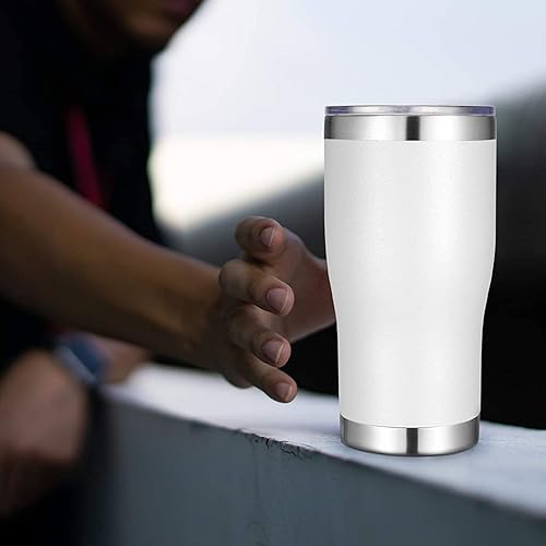 Miniatura 7 de VEGOND Vaso de acero inoxidable de 20 onzas con tapa y pajita, aislado al vacío, taza de café de viaje de doble pared (color blanco, paquete de 6)