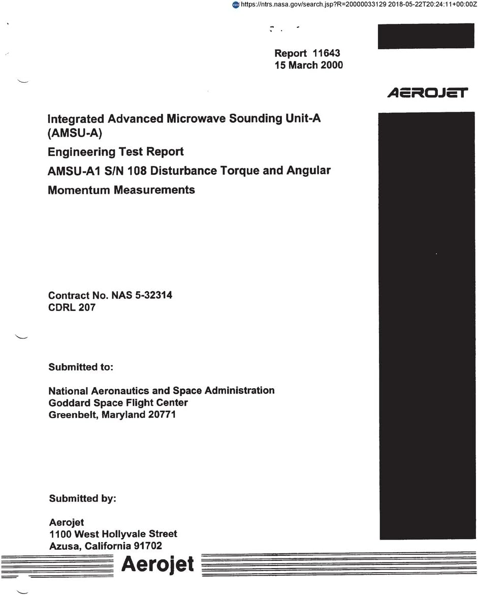 Integrated Advanced Microwave Sounding Unit-A (Amsu-A). Engineering Test Report, Amsu-A1 S/N 108 Disturbance Torque and Angular Momentum Measurements