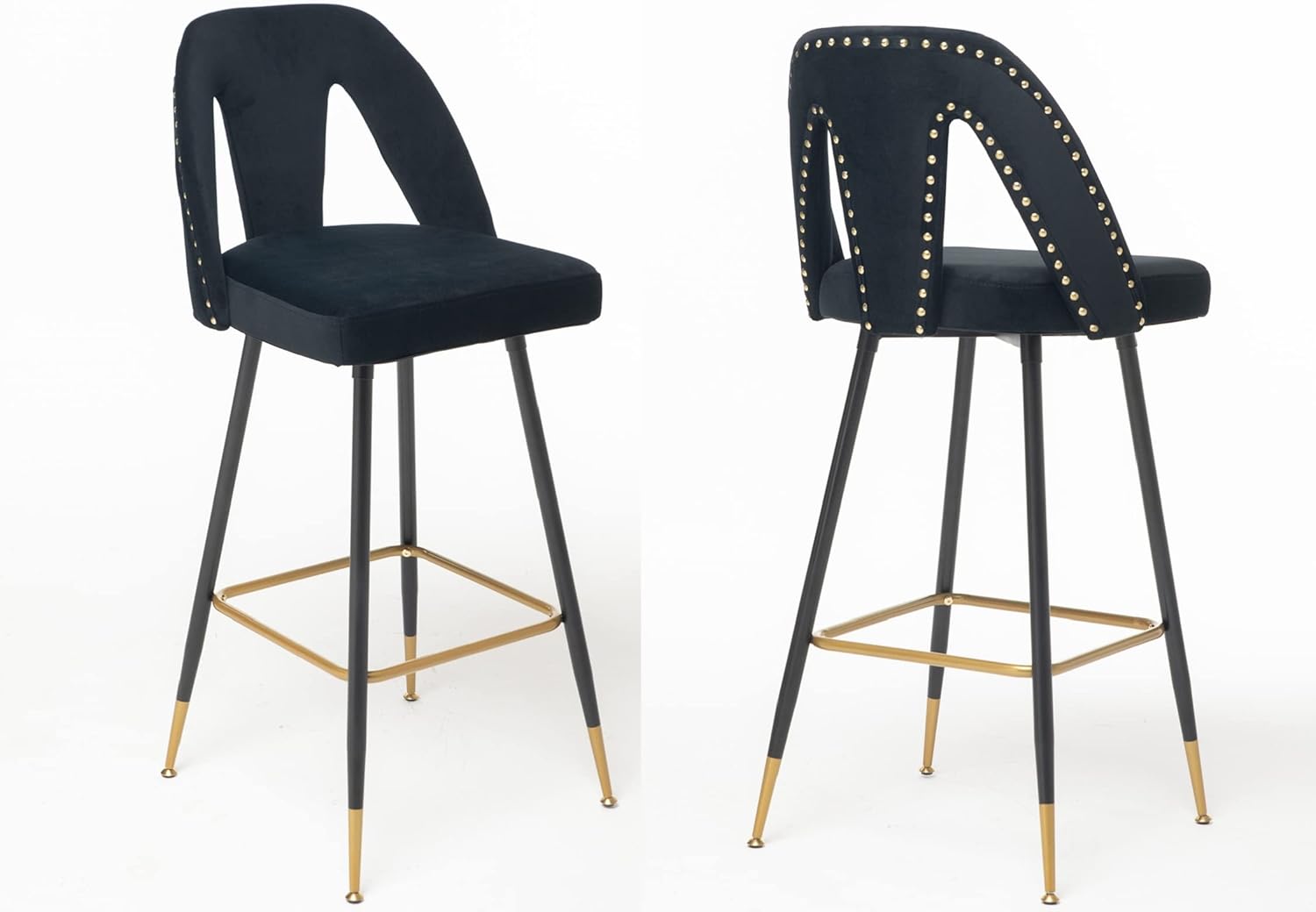 Rhomtree Modern Bar Chairs Set of 2 Contemporary Velvet Fabric Bar Stools Tool