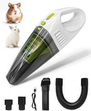 Guinea Pig & Rabbit Vacuum Cleaner Poop Extended Capacity Cordless Cleaner for Pet Cages Tackle Daily Messes of Guinea Pig, Bunny, Bird, Reptile & Other Small Animals - White