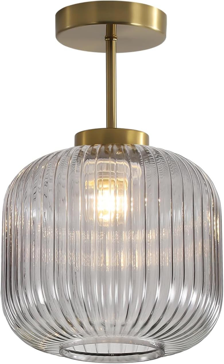 KCO Lighting Smoked Glass Ceiling Light Small Globe Semi Flush Mount Ceiling Light Modern Gold Flush Mount Ceiling Light Brass Hallway Ceiling Light Entryway Schoolhouse Ceiling Light Smoke Gray-20cm
