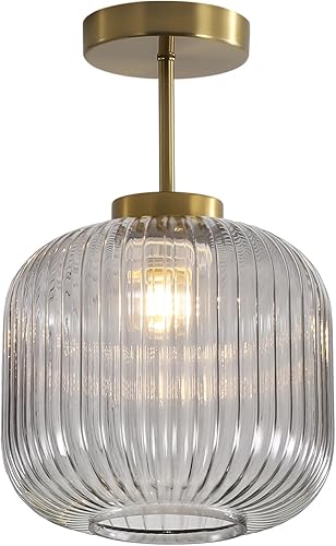 Miniatura 13 de KCO Iluminación Lámpara de Techo Semi Empotrada de Cristal Verde Vintage Oro Cepillado Lámparas de Techo de Montaje Empotrado Accesorios Globo de