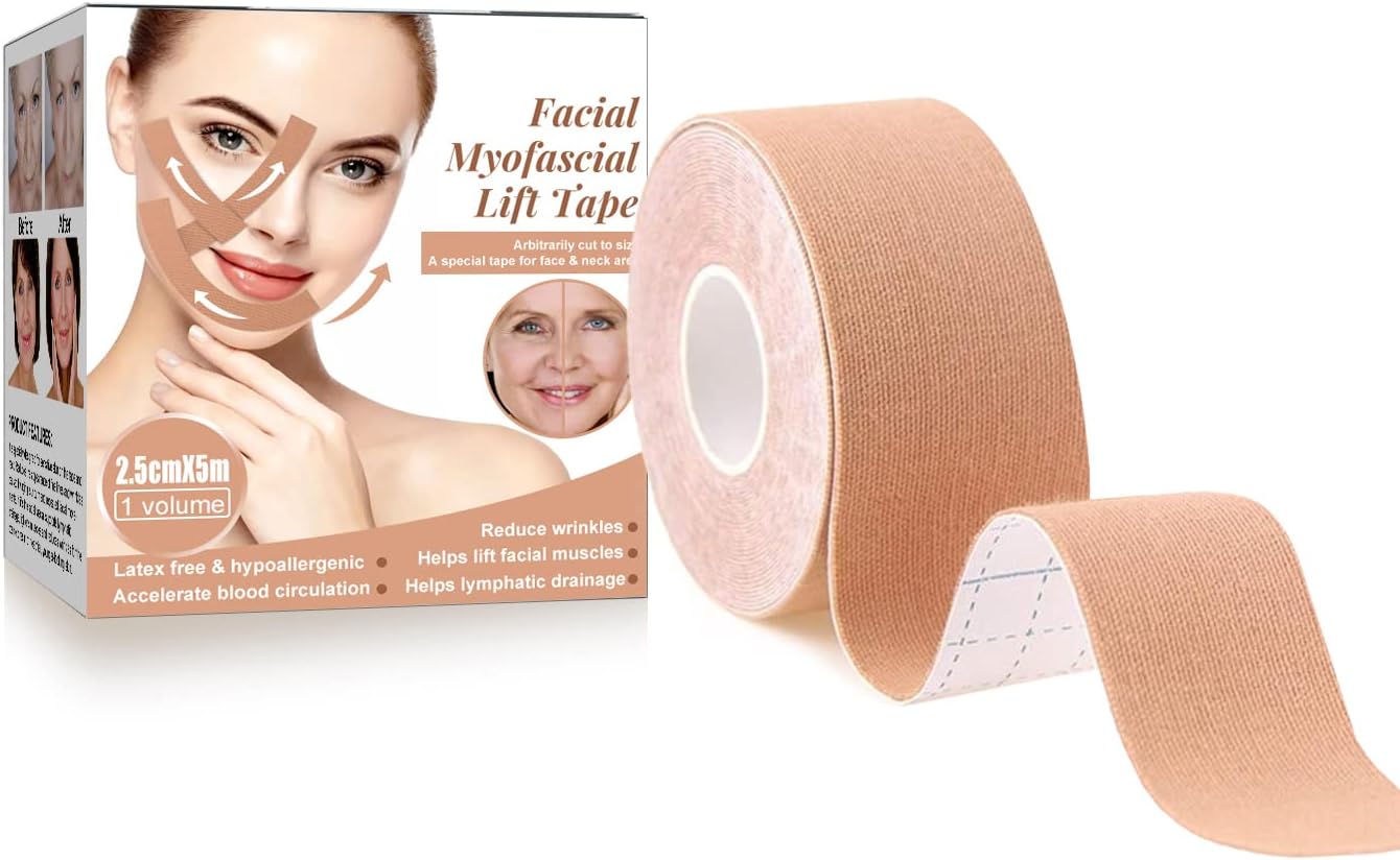 Labymos Myofascial Face Tightening Tape, Face Lifting Tape, Wrinkle Patches, Frost Sticker, Neck Lift Tape, Uni, for Tightening and Tightening Skin, 2.5 cm, 5 m