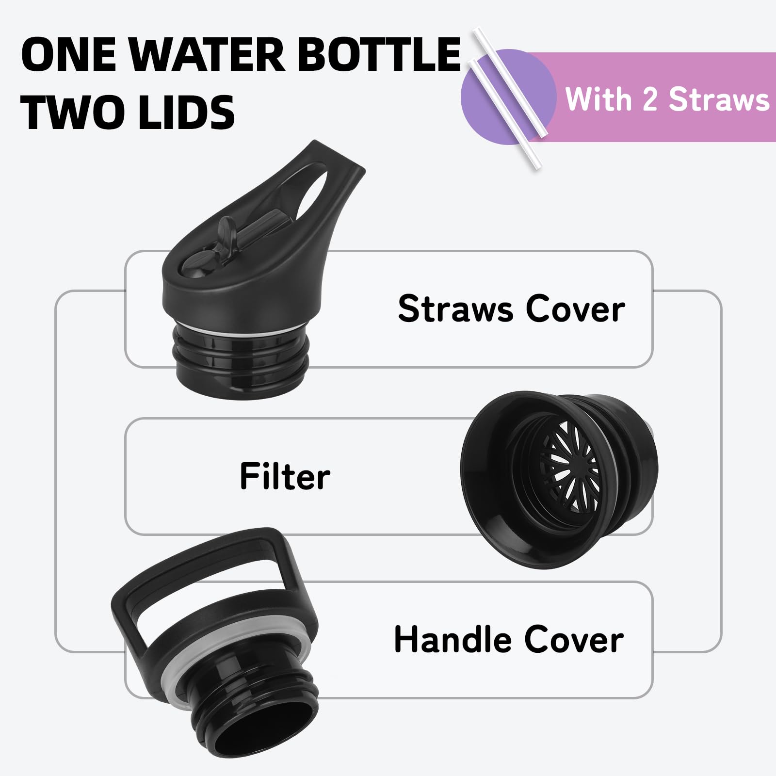 Borraccia Termica- Borraccia 500 ml- Borracia con Cannuccia- Senza Perdite- Bottiglia Termica- Isolato Sottovuoto- Borracce Bambini, Borracce Termiche per Campeggio, Caffè, Viaggio, Palestra