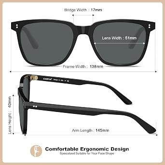 CARFIA Retro Polarised Sunglasses for Women UV400 Protection Driving Outdoor Acetate Frame