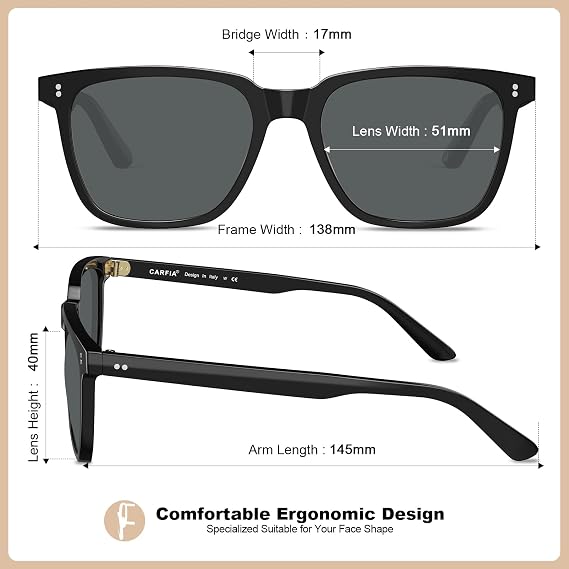 CARFIA Retro Polarised Sunglasses for Women UV400 Protection Driving Outdoor Acetate Frame