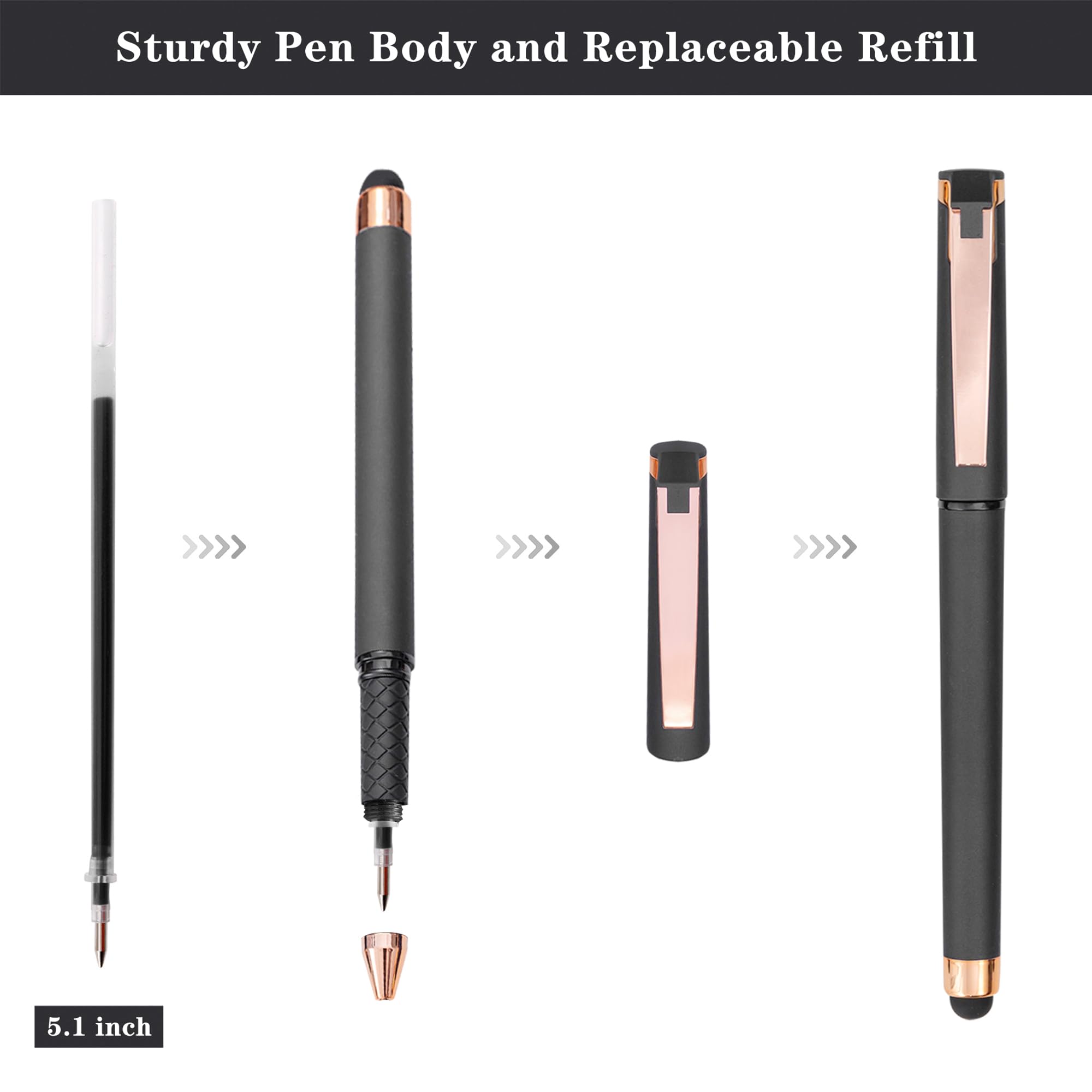 Linbsunne Penne gel nere 0,7 mm con punta media per ufficio, penne 2-in-1 con stilo per schermi touch, penne a sfera con inchiostro gel per la scrittura (confezione da 18 - grigio)