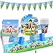 Tomicy Paw Patrol Set di stoviglie per feste, decorazioni di compleanno per bambini, Paw Patrol feste di compleanno riutilizzabile tazze, tovaglioli, piatti, tovaglie, forchetta, gagliardetti, 52 pcs