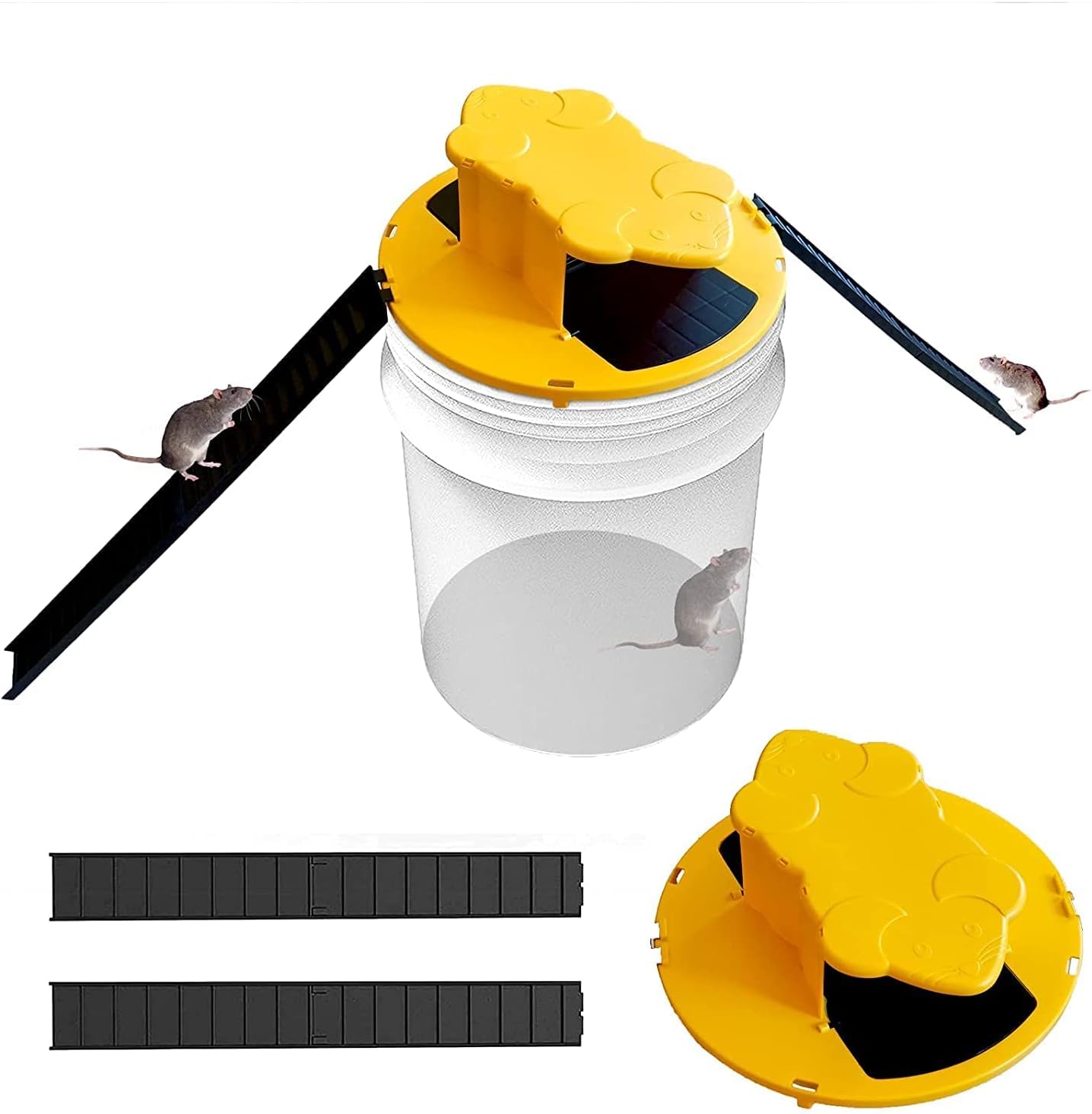 Hukimoyo Rat Catcher Trap Bucket Reusable for Home Safe flip n Slide Bucket lid for Indoor and Outdoor- 2 Way Doors-Compatible for 5 Gallon Bucket (Yellow)