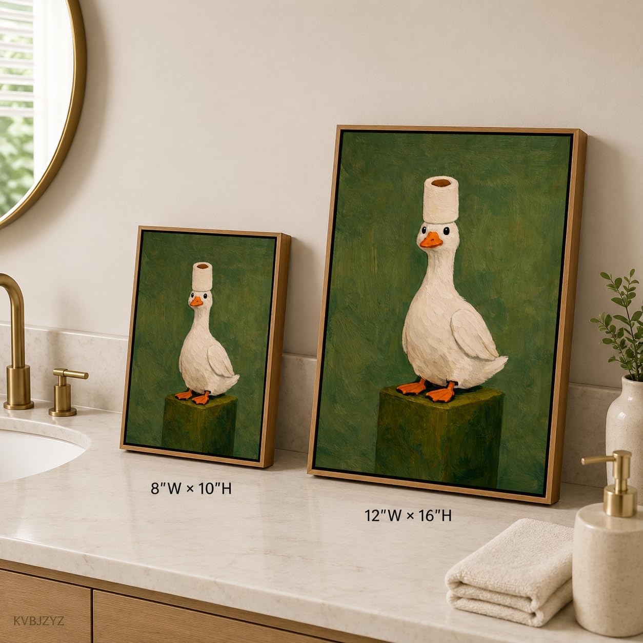 Floating Framed Funny Bathroom Duck Canvas Wall Art Cute Animal Toilet Paper Poster Print Green Background Painting Picture Kids Bathroom Wall Decor for Washroom Bathroom Restroom Home Decoration 8x10in image 3