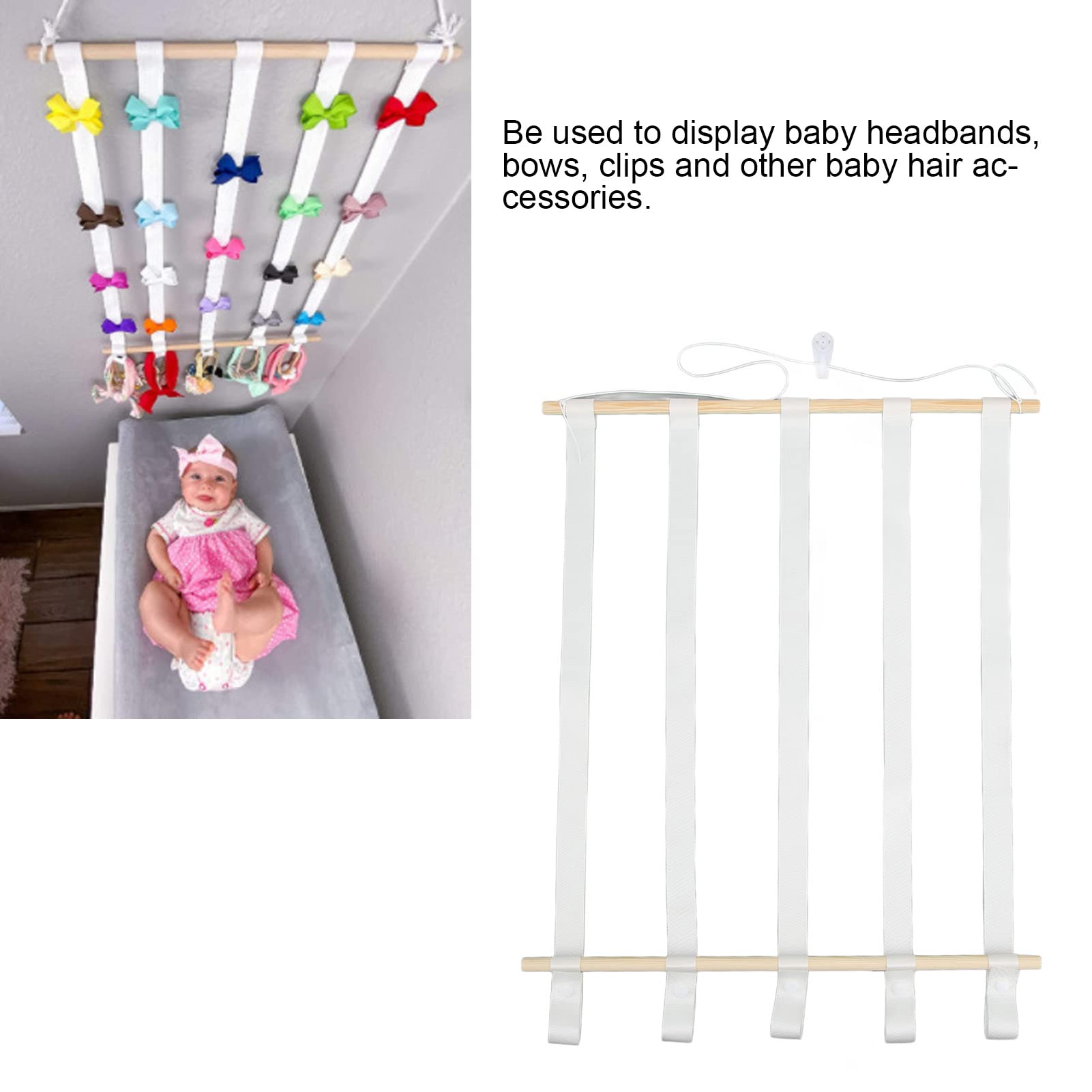 Organizer Da Parete In Legno Per Accessori Capelli – 5 Ganci, Bianco 98x38 Cm, Per Cameretta, Fermagli E Fasce