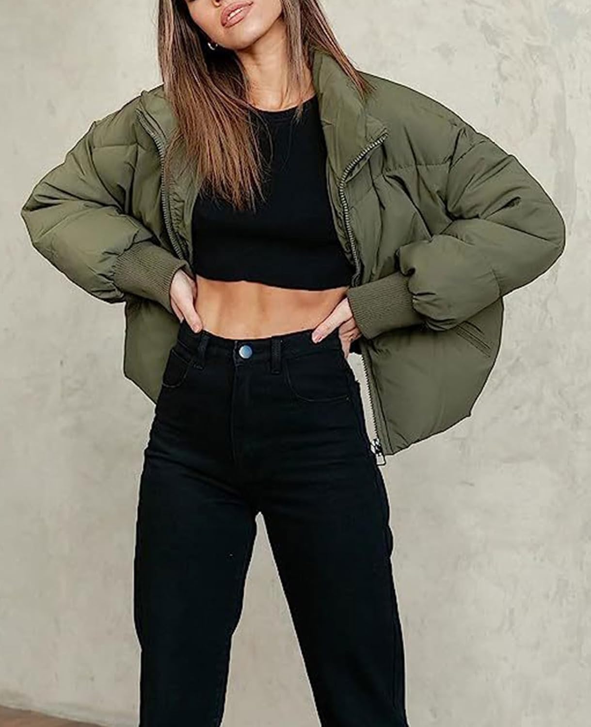 Gihuo Women’s Winter Cropped Puffer Jacket Coat Short Warm Quilted Jacket 2026 - Image 2