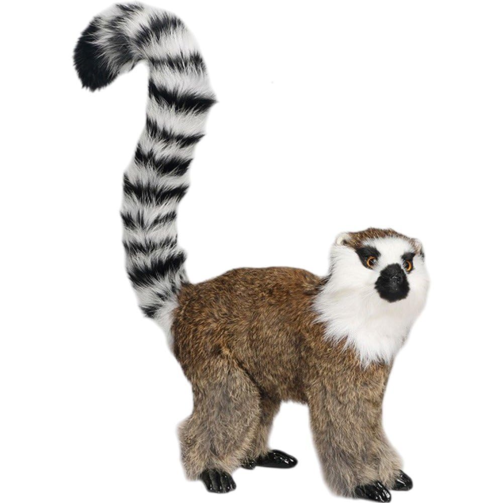 Stakee Simulation Ring Tailed Lemur Monkey Figurine, Lifelike Plush Animal Model Educational Toy Arts Crafts Desktop Ornaments