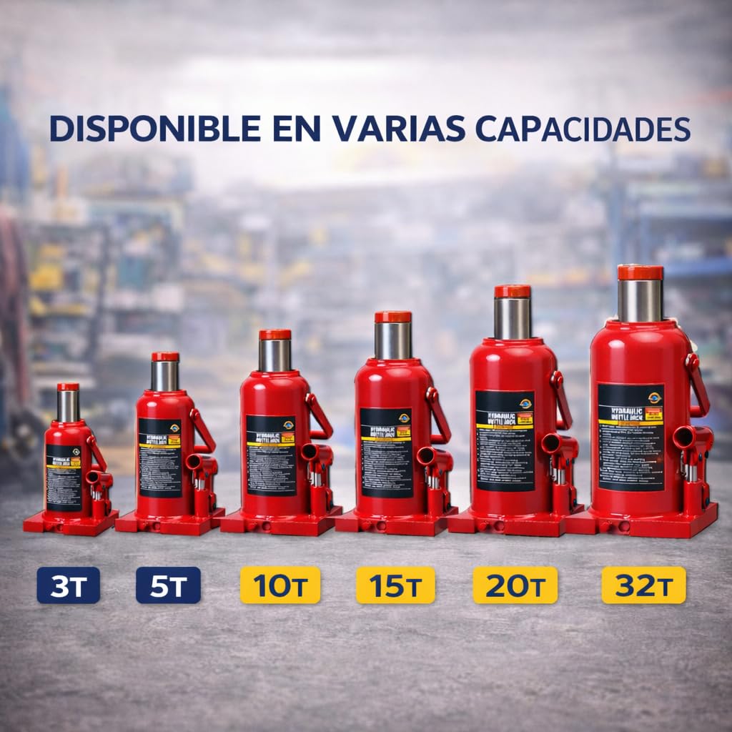 Gato Botella Hidráulico Profesional – Elevador Hidráulico de Alta Capacidad, Sistema Estanco Antipérdidas, Tornillo Regulable y Válvula de Seguridad (10 Toneladas)