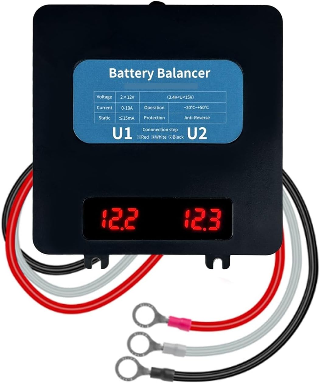 2X 12V Battery Equalizer for 24V 48V 60V 72V 84V Gel Flood Lead Acid Batteries HA01 Voltage Balancer Lead Acid Balancer(with Voltage Display)