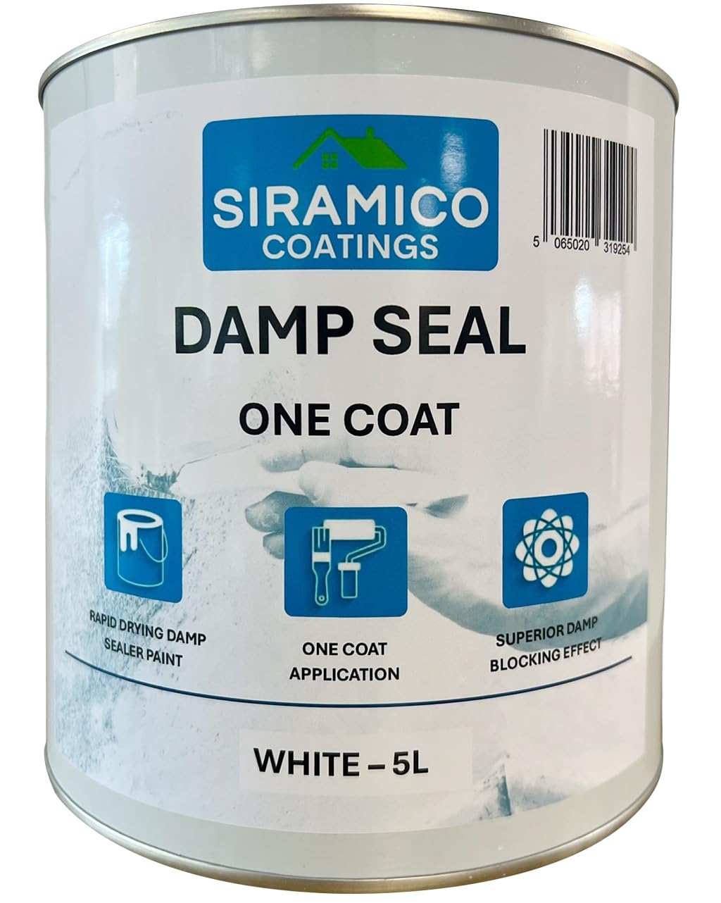 Siramico Coatings White The Dampseal One Coat | Seals Damp And Mould Stains In One Coat By Brush Or Roller (, Litres) Size 5