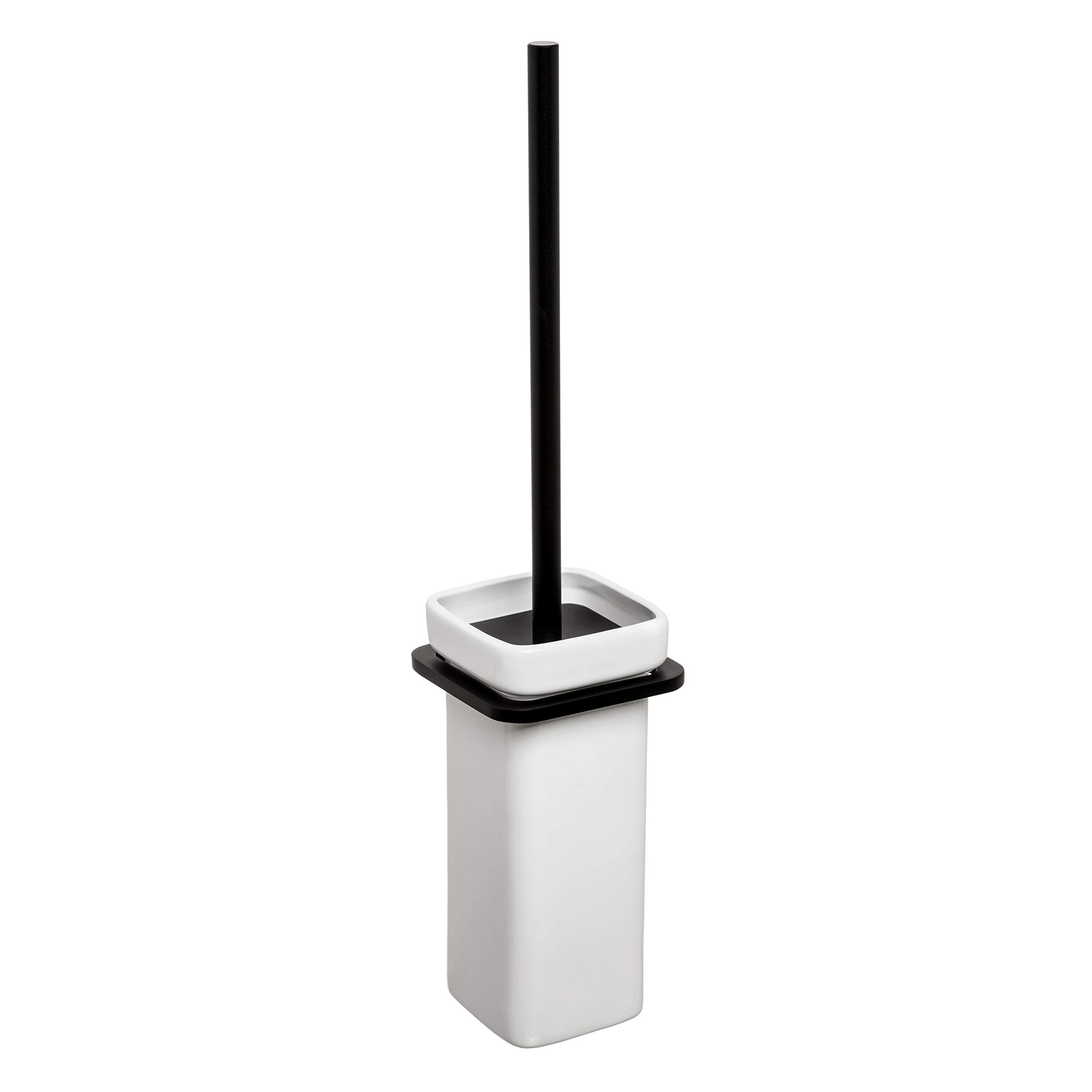 TATAY Wall brush holder, from the Onyx Collection, with brackets and handle in black matt anodised aluminium, and ceramic holder. Double fixing system, screws and Glue & Fix system, without drilling. — image 1