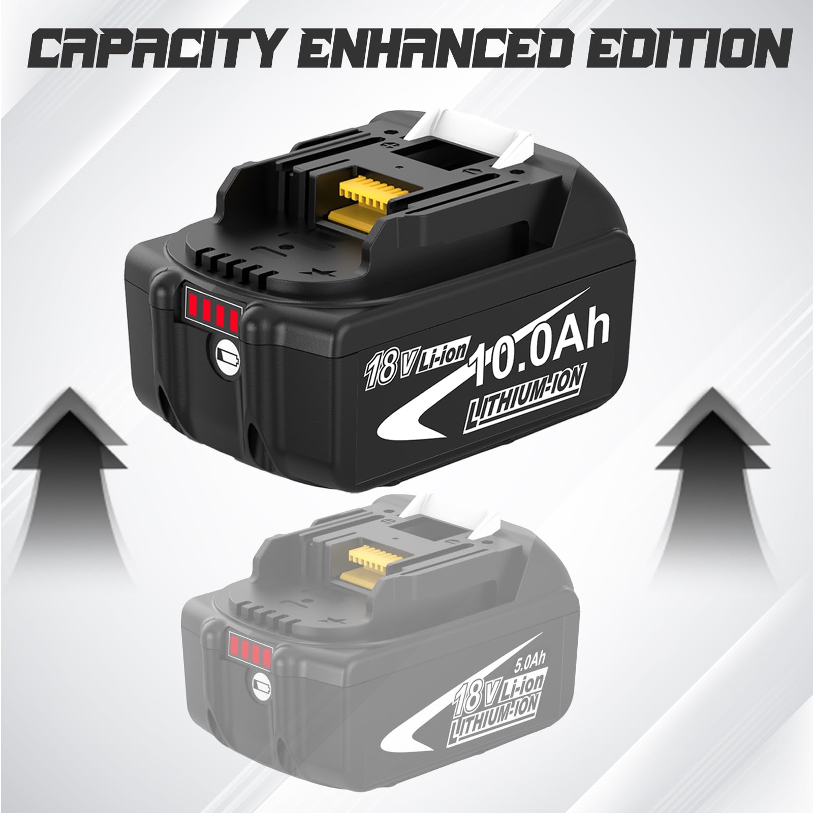 2X10000 mAh Kompatibel mit Makita Akku 18V BL1850 BL1860 BL1840 mit LED Indikator