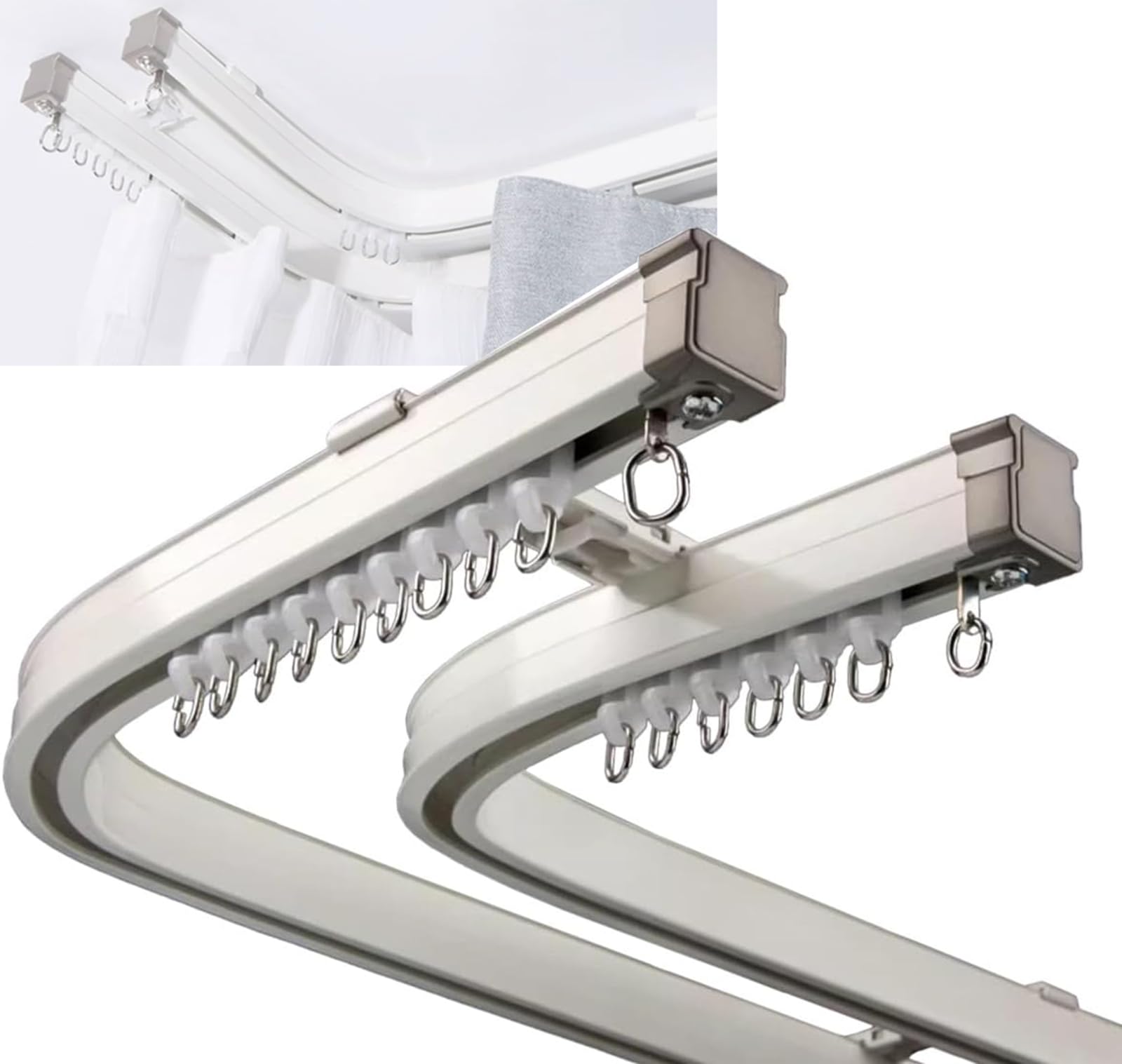 WQPMNYG Heavy Duty Double Track System for Bay Windows Curved Aluminum Alloy Rail Flexible Ceiling/Walls Mount 220cm (7.2ft) Ideal for Custom Drapery Solutions