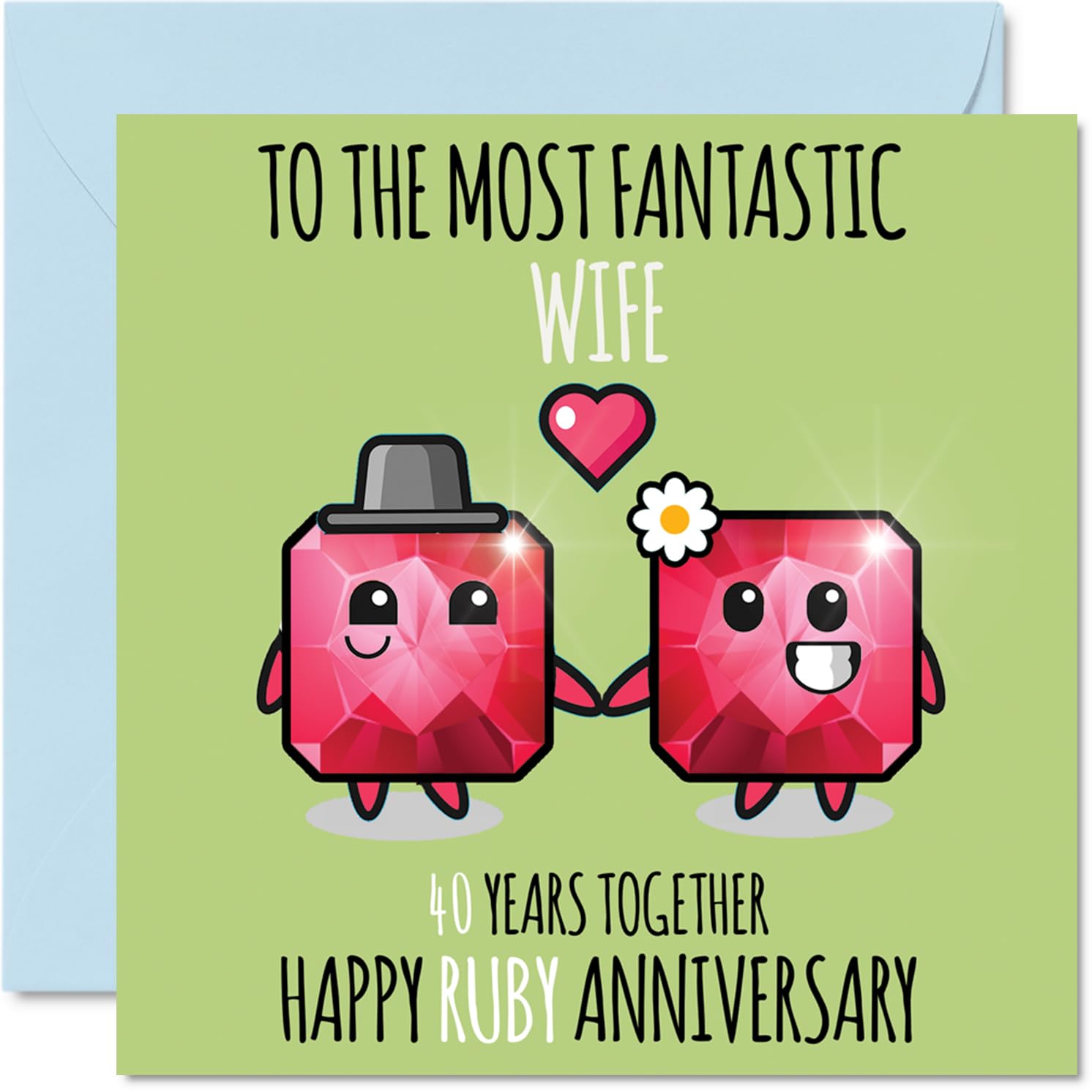 Cute Ruby Anniversary Card for Wife - 40 Years Together - Happy 40th Wedding Anniversary Cards for Wife from Husband, 145mm Greeting Cards Anniversaries