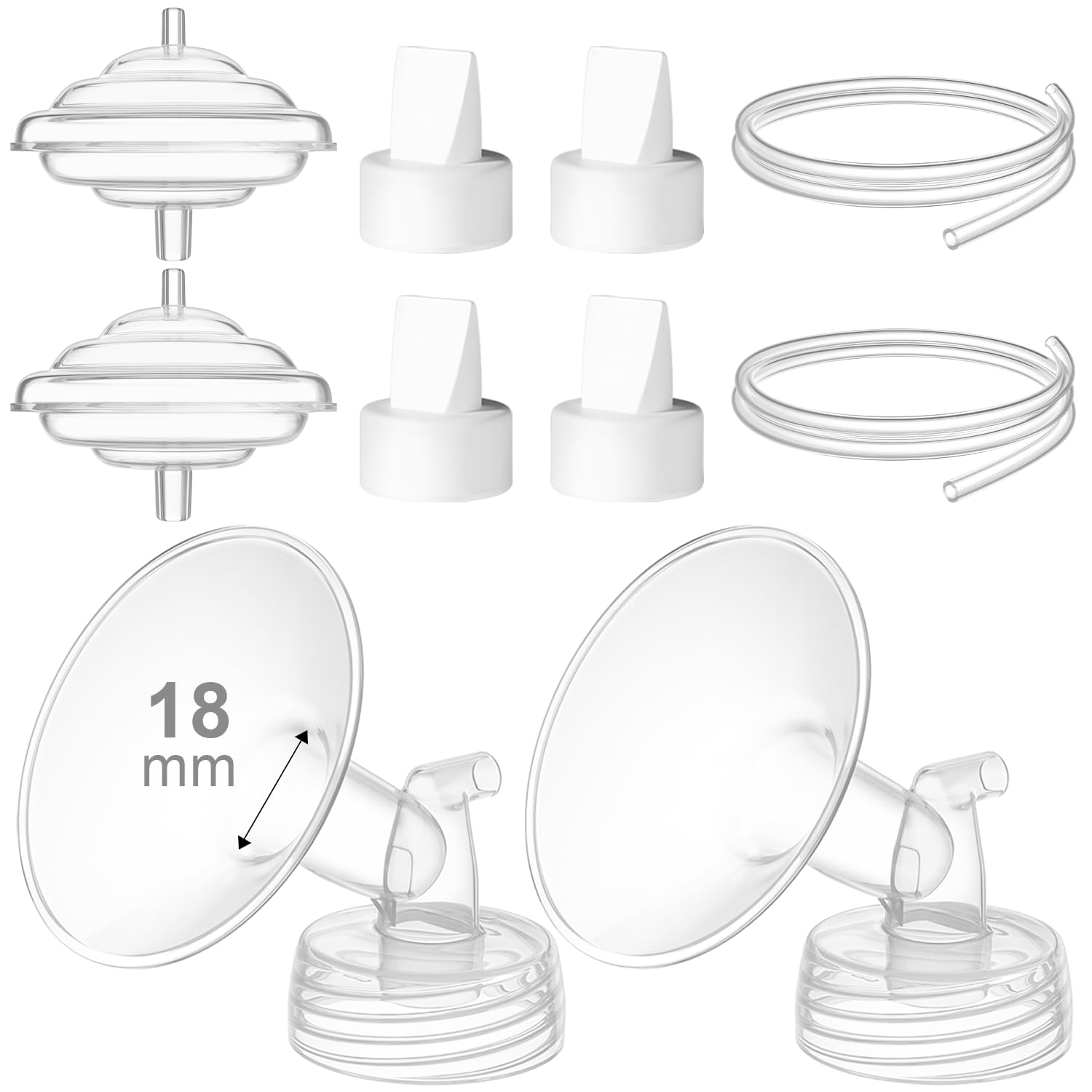 Zestaw akcesoriów do laktatora, zestaw kołnierzy 18 mm, kompatybilny z Spectra S1/S2 / motyw Luna, łącznie z zaworami, wężami i ochroną przed przepływem zwrotnym
