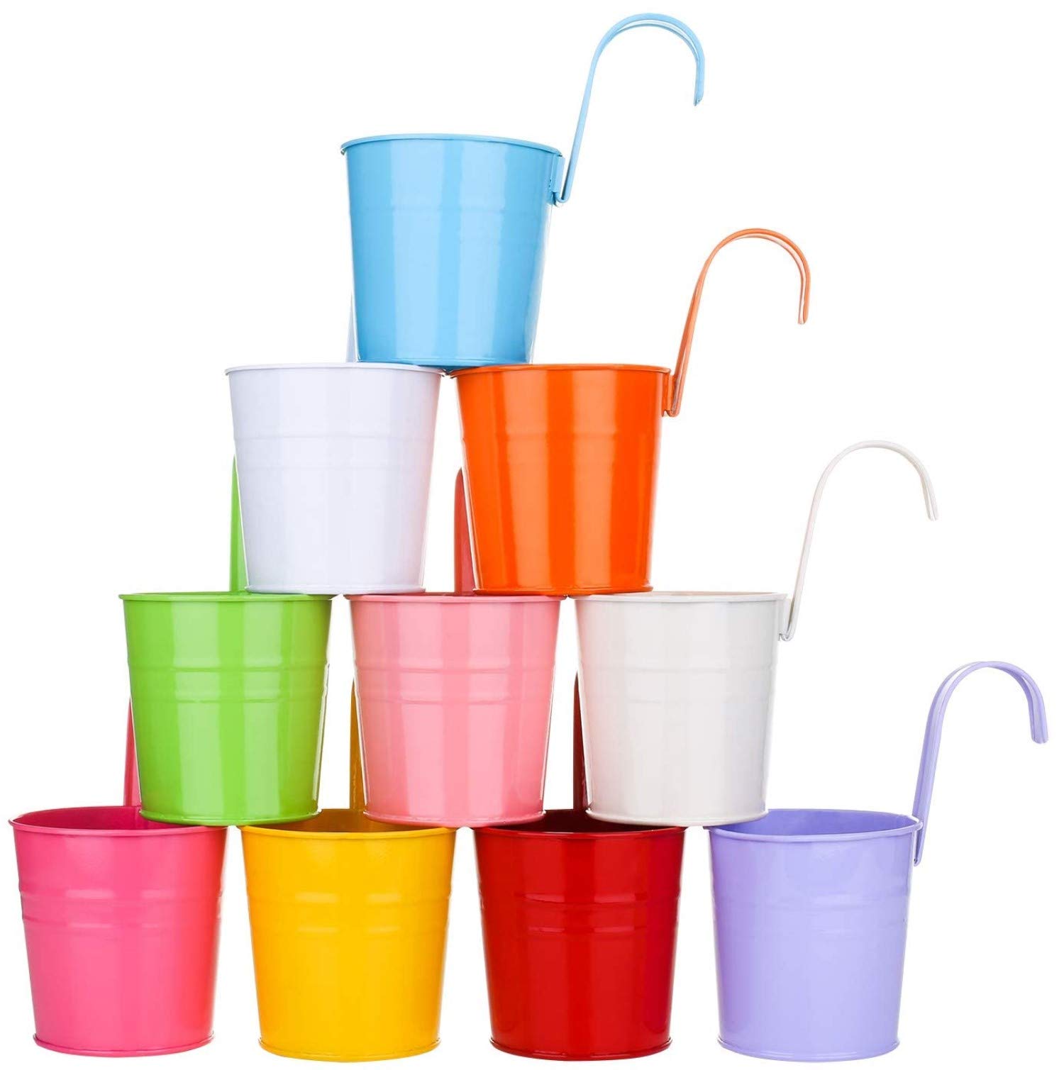 KAHEIGN 10 Piezas Metal Colgante Macetas, 10cm Macetas Cubo De Flores Colgante con Gancho Desmontable para La Decoración del Hogar del Jardín De La Cerca del Balcón (10 Colores)