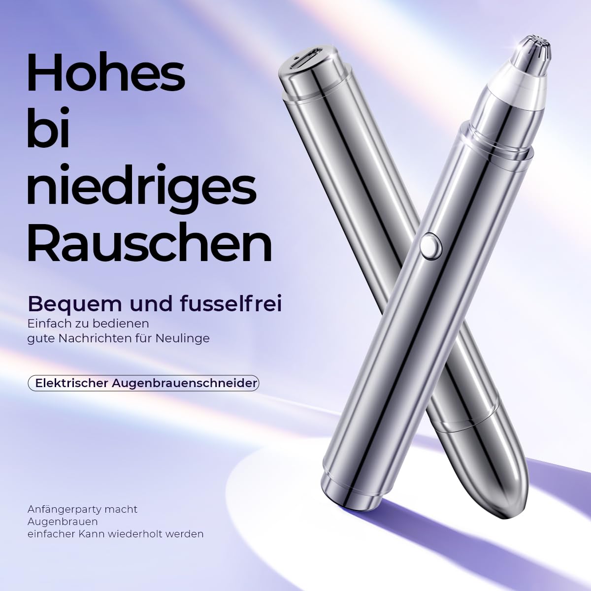 Tondeuse à sourcils électrique de qualité supérieure pour femme, soin complet des sourcils en un clic, éclairage LED, design silencieux, longue durée de vie de la batterie (argenté)