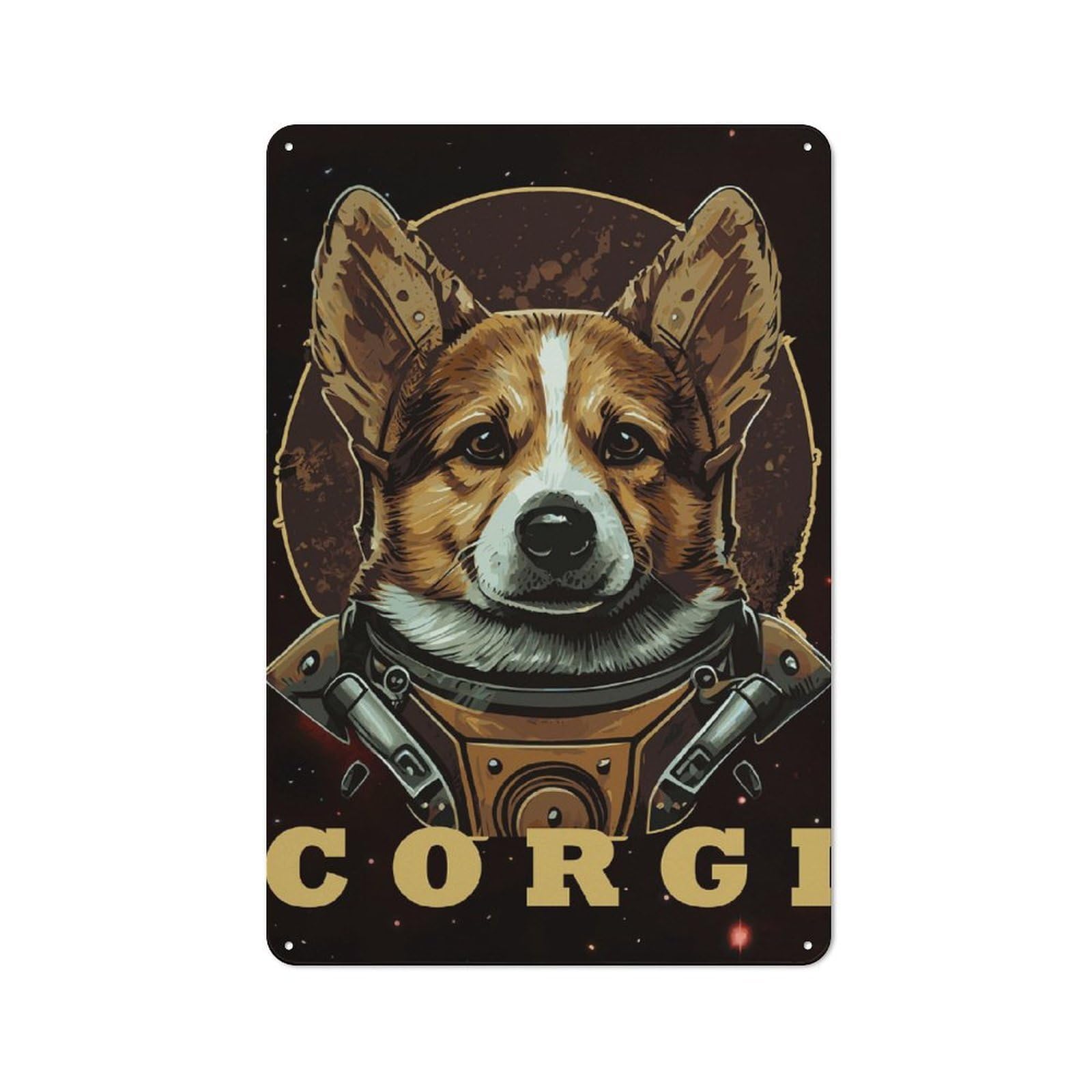 Junmoney Style-8 Metal Plaque With Space Suit Astronaut Corgi Design 30X20cm, Cosy Diner Style Decor For Coffee Bar, Kitchen, Bistro Or Tea Corner