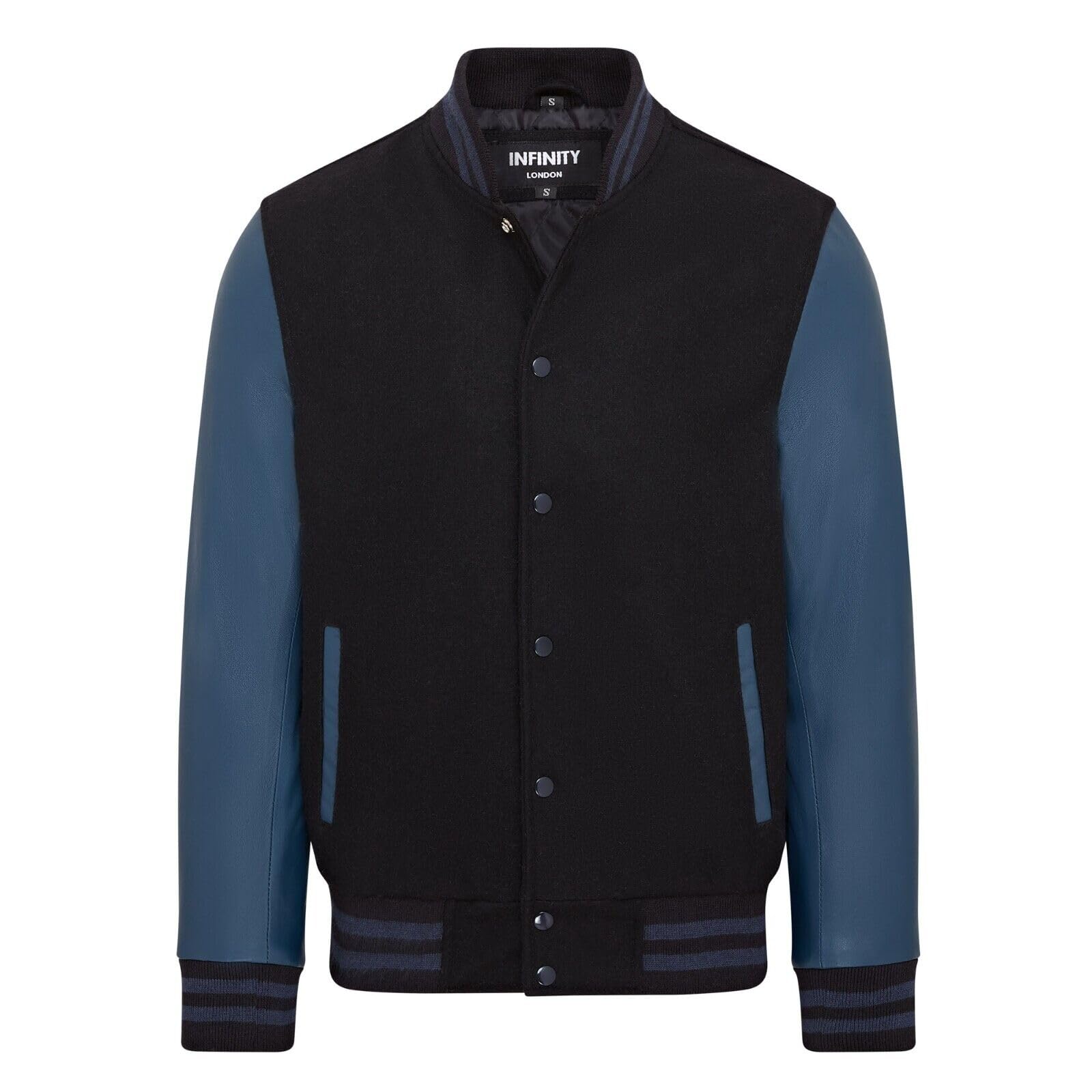 Letterman Baseball Black Wool blue Leather Varsity Bomber Jacket