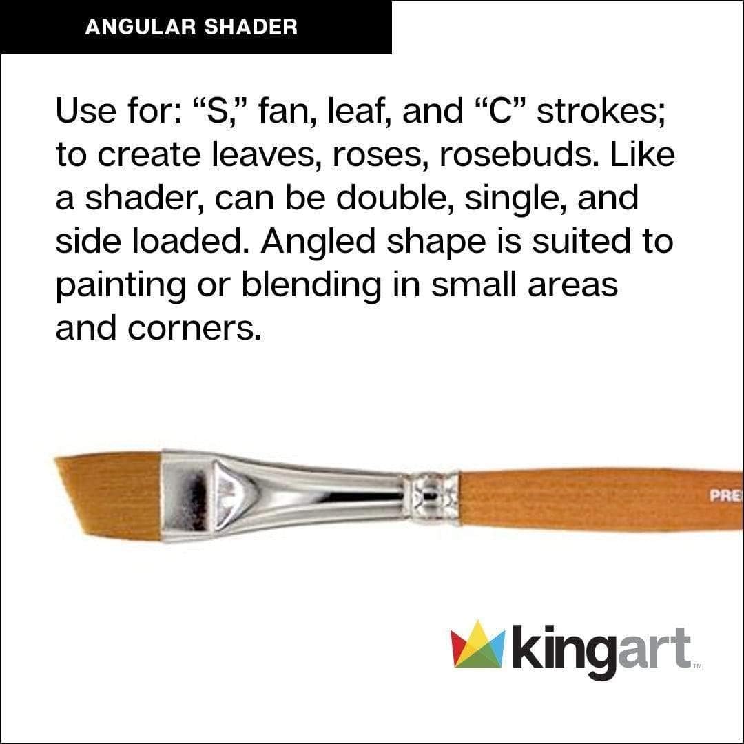 KINGART Premium 6 pc. Radiant 6400 Series Angular Shader Artist Brush Set, Golden Synthetic Hair for Acrylic, Oil, Watercolor Painting, Short Handle, 6 Sizes: 1/8", 1/4", 3/8", 1/2", 3/4", 1"