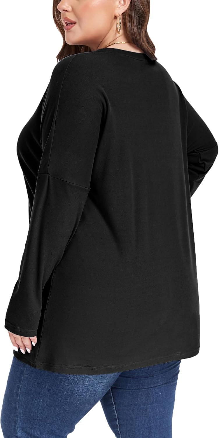 Plus Size Womens Long Sleeve Tops Crewneck Lightweight Sweatshirt Loose Casual Oversized T Shirts with Pockets - Image 2