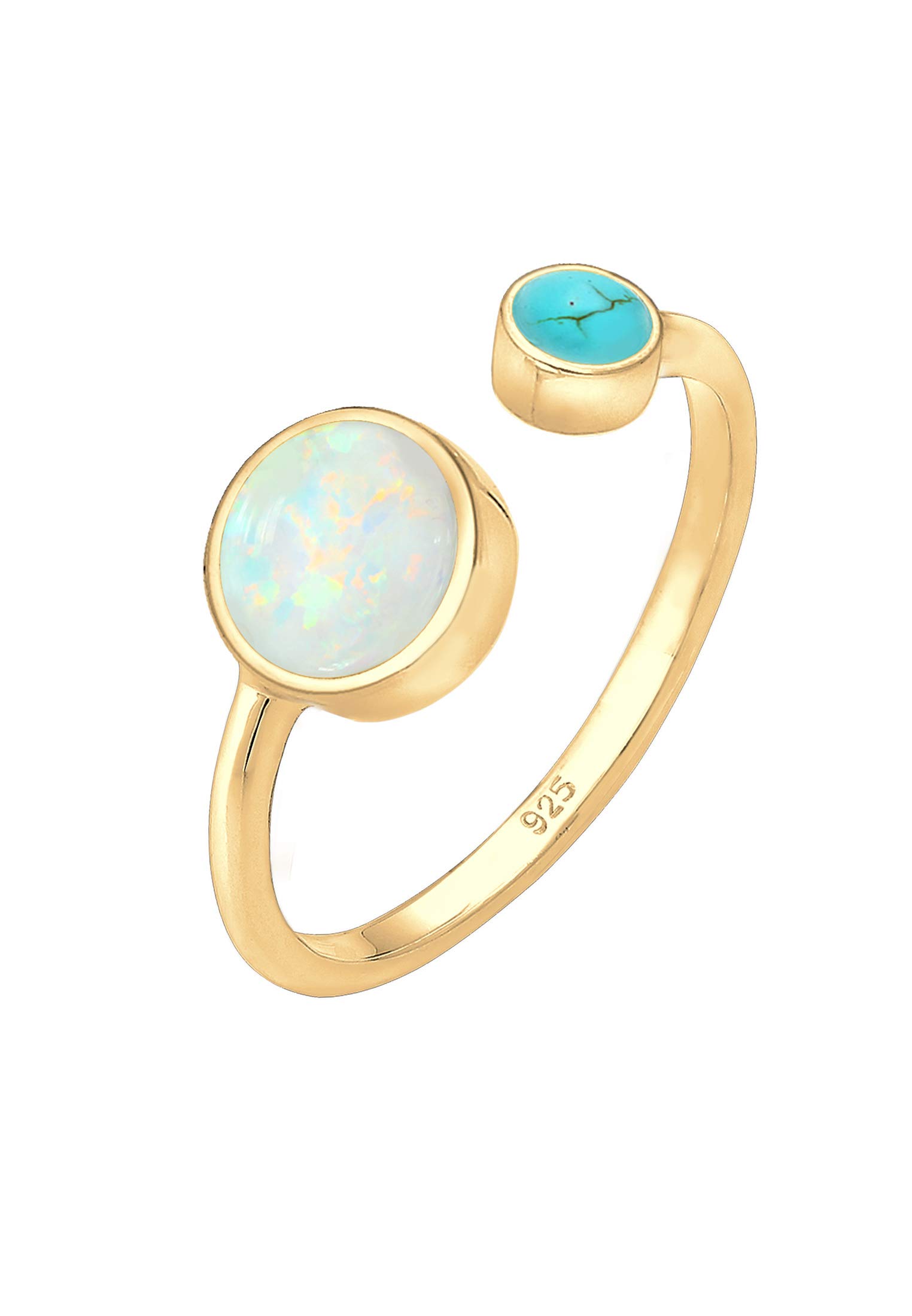 Elli Ring Damen Boho Verstellbar Synthetischem Opal und Howlith 925 Silber