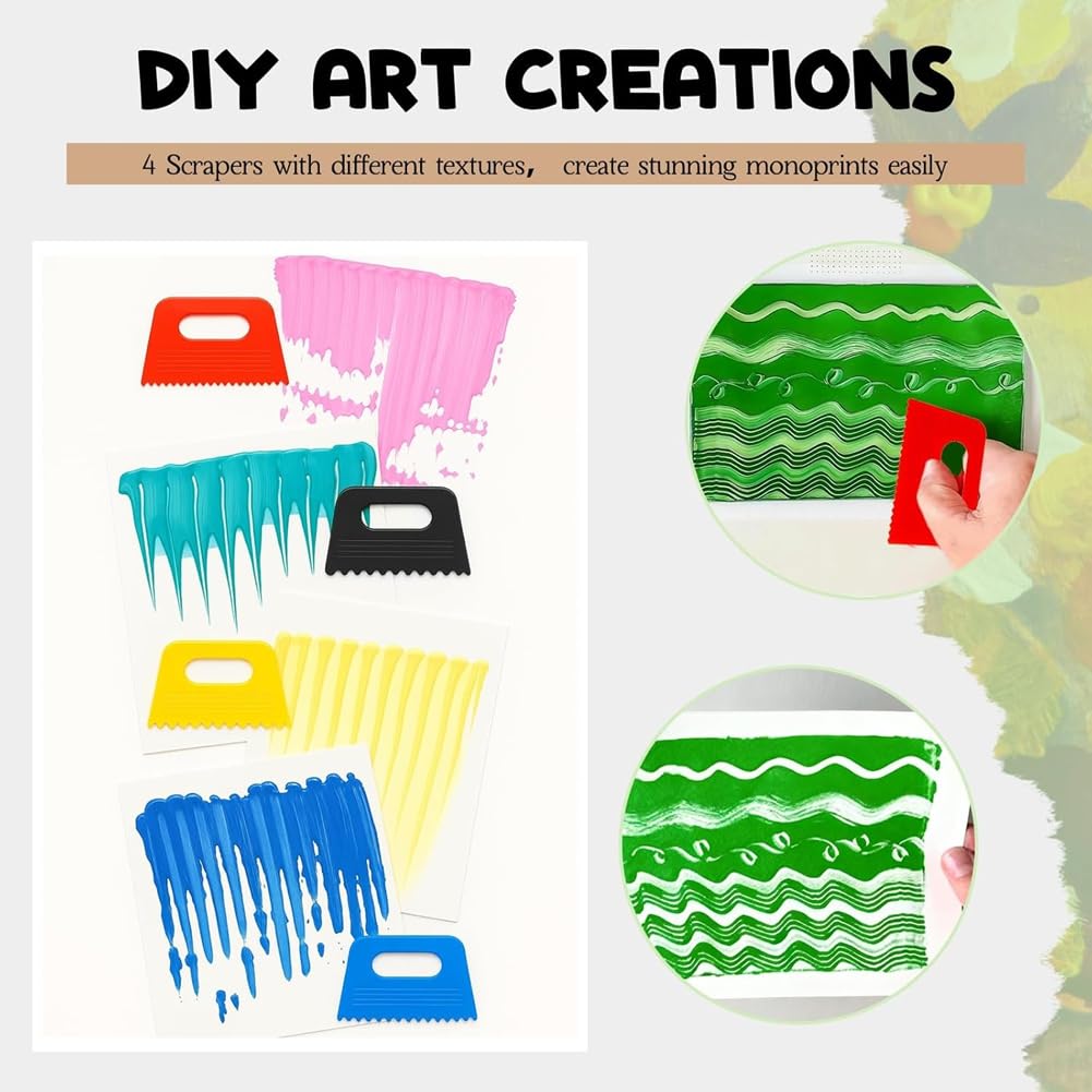 Kit de Plaques D'Impression en Gel 8'' X 10'', avec Plaque de Gélatine, Rouleau, Papier de Gravure, Peinture Acrylique et Grattoir pour la Fabrication de Cartes